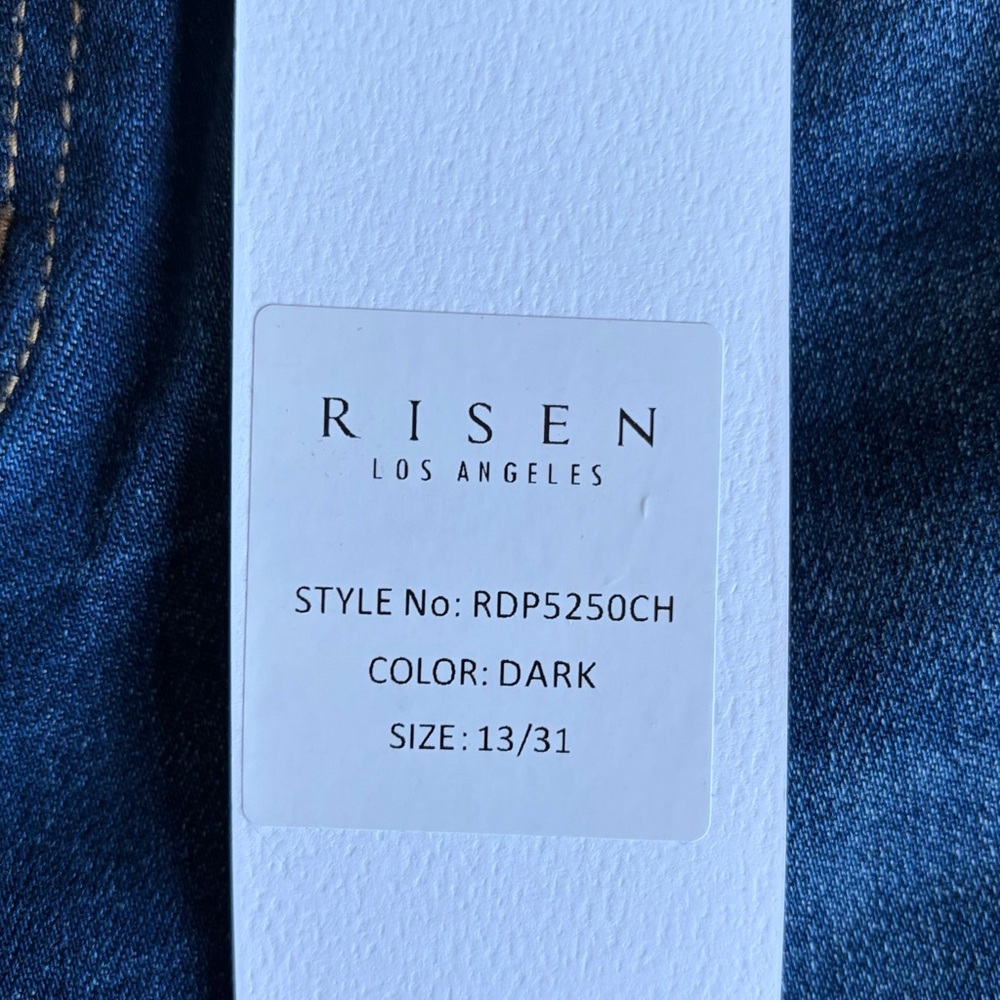 NWT RISEN High-Rise Crop Straight Jeans w/ Distressed Raw Hem Dark Blue 13/31 - Picture 4 of 16